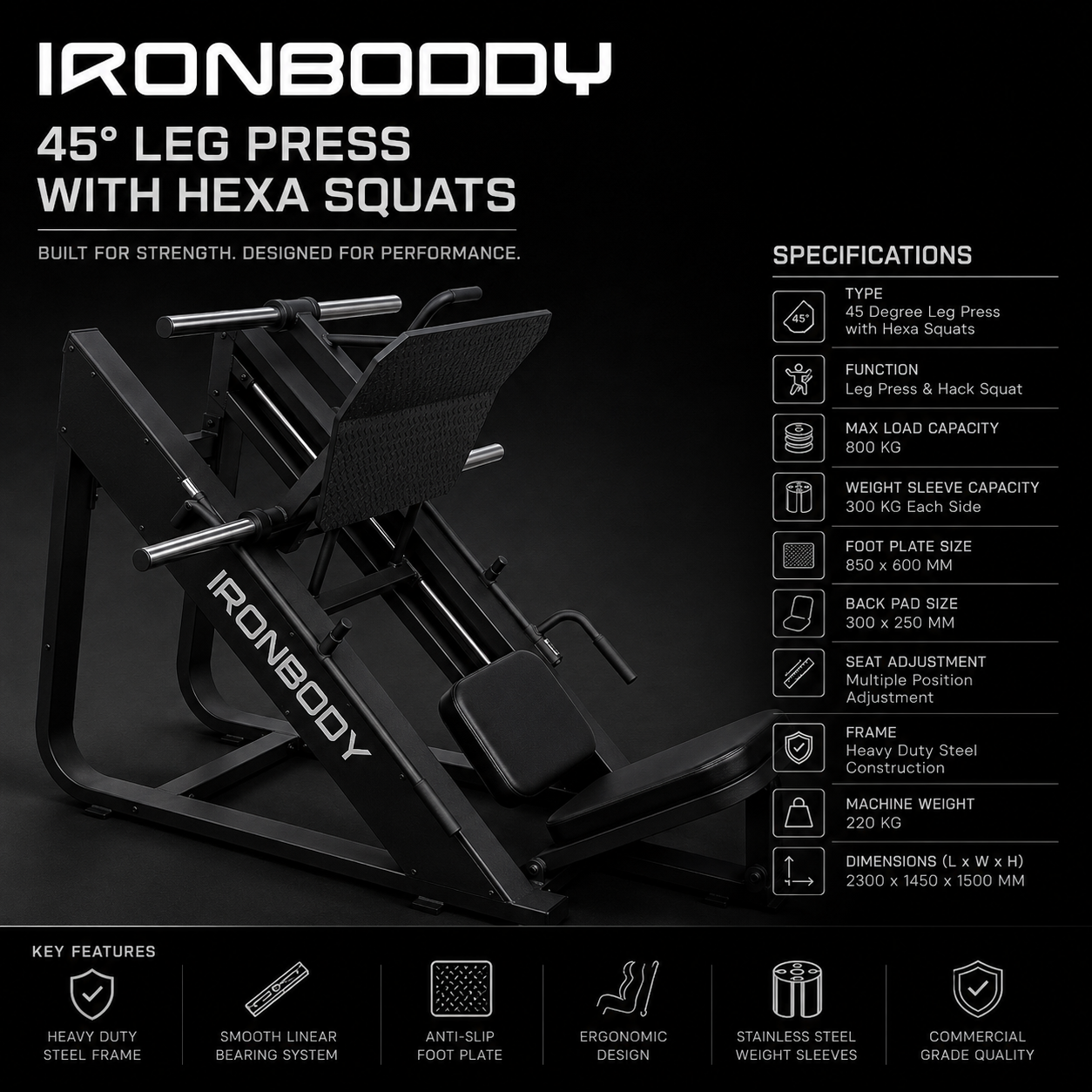 IRONBODY 45° Leg Press with Hex Squat